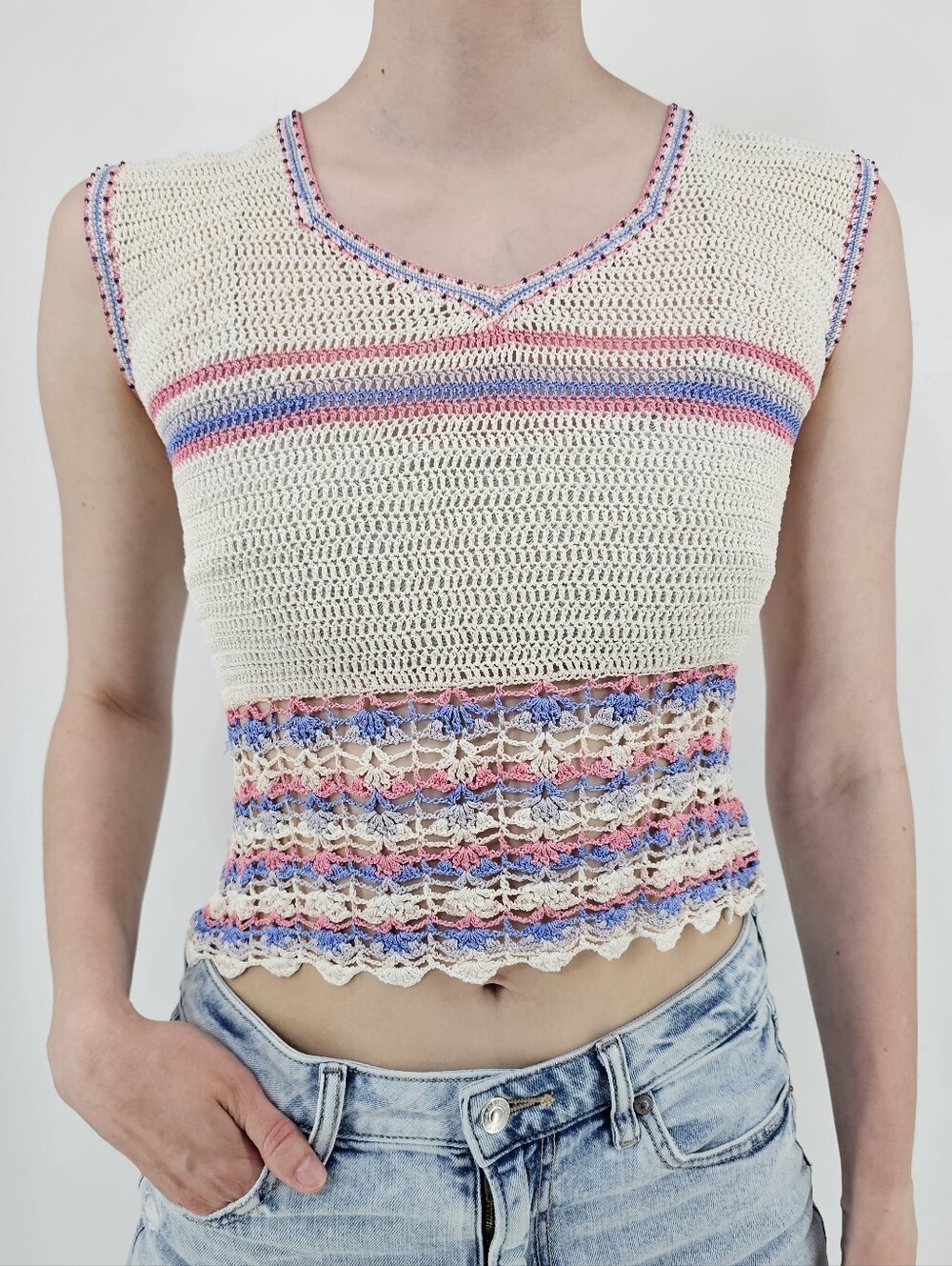 Handmade Crochet Tank Top Pastel Boho Festival Fairy Cottagecore Small